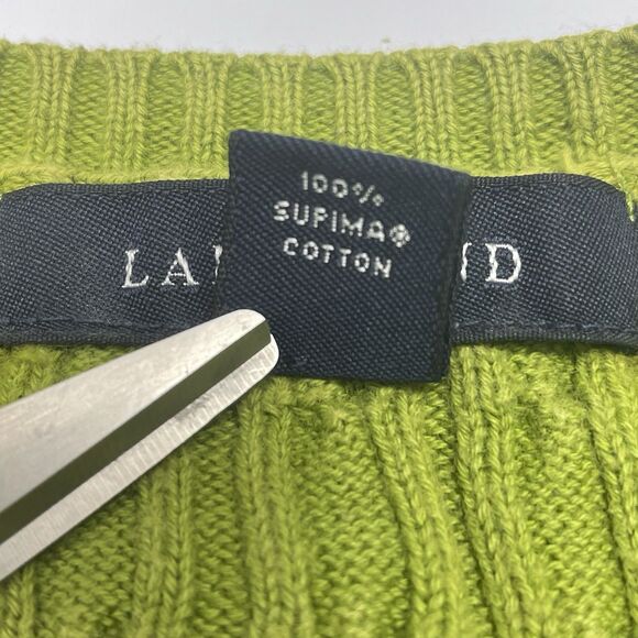 Lands' End Cable Knit Sweater Green V-neck 100% Supima Cotton Women's Size 1X - Picture 3 of 12